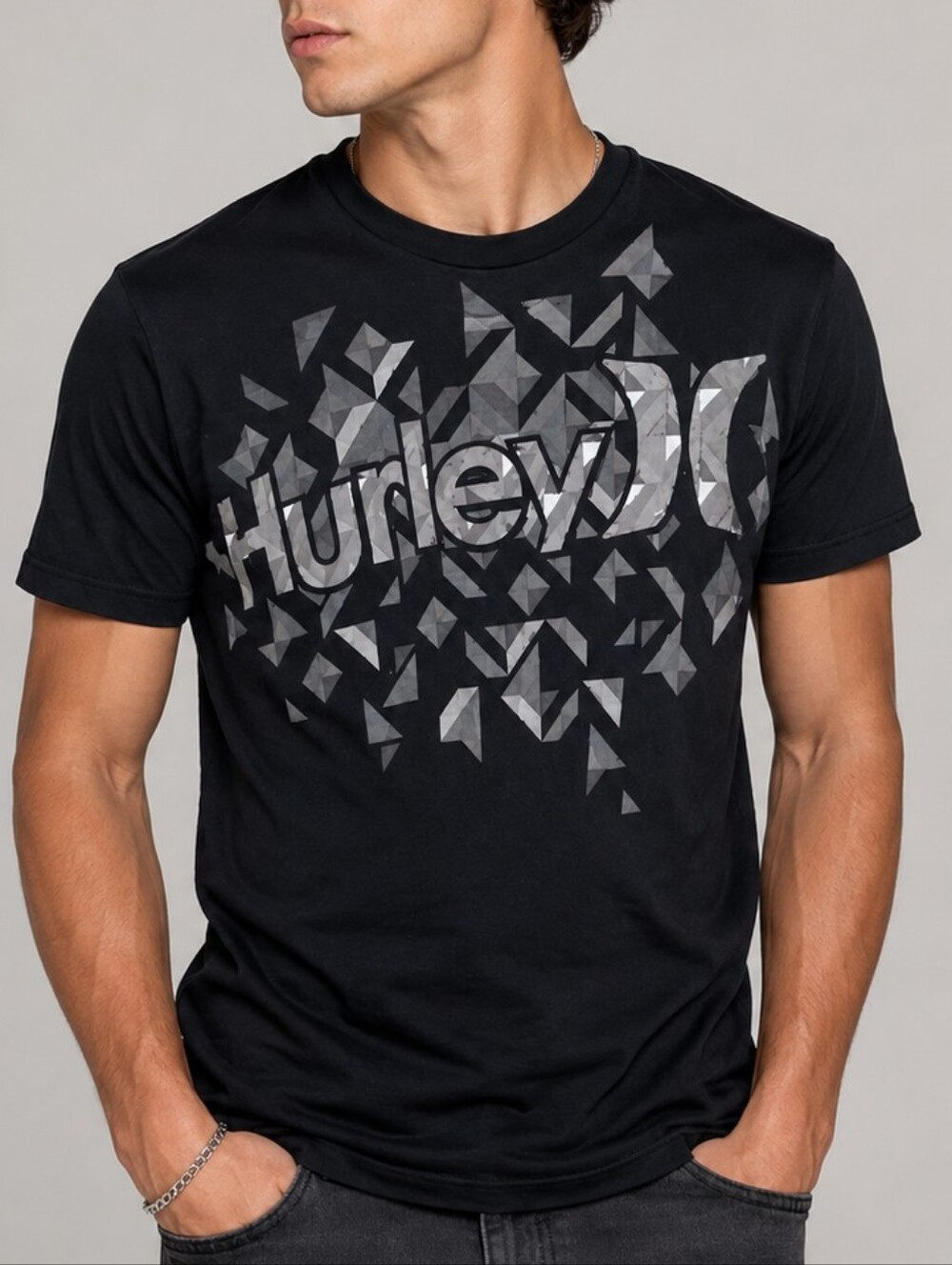 Hurley Graphic Tee Black Gray Men's Size Small Premium Fit Streetwear Surf Y2K
